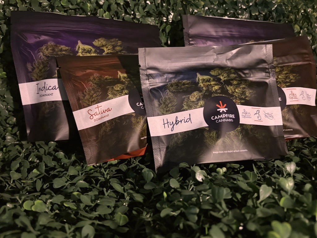 Campfire Cannabis product on natural shrubbery